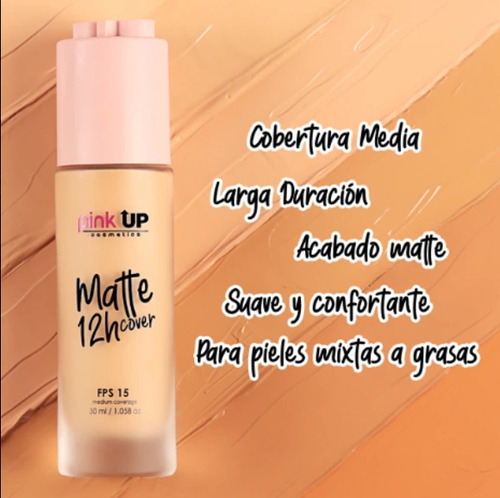 Base de maquillaje lĂquida Pink Up Matte Cover 12H tono 600 tan - 30mL 30g