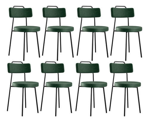 Kit 08 Cadeiras Decorativas Barcelona Couríssimo Verde Musgo Cor da estrutura da cadeira Preto Cor do assento Verde-musgo Desenho do tecido Liso Quantidade de cadeiras por conjunto 8