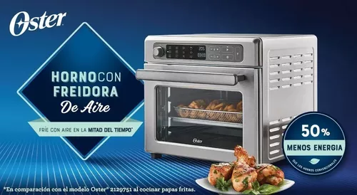 Oster Horno digital freidora de aire con RapidCrisp, acero inoxidable,  horno de encimera de 12 funciones con convección, plateado