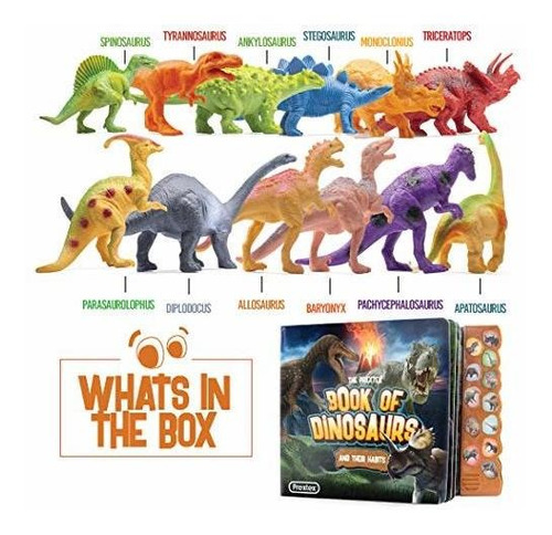 Juego 12 Figuras De Dinosaurios Animales Con Libro Ilustrado