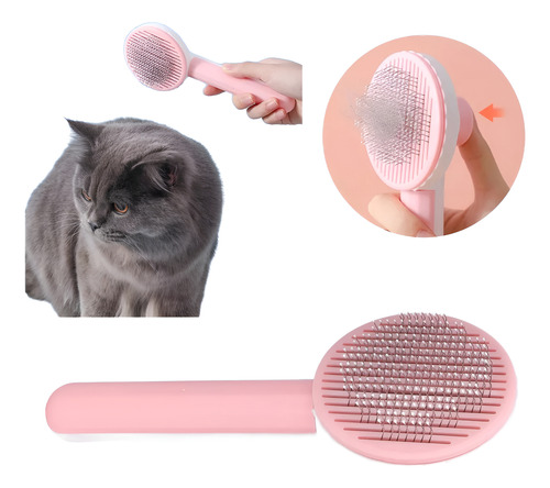 Cepillo Cardina Automático Para Perros/gatos Cerdas Finas Crema