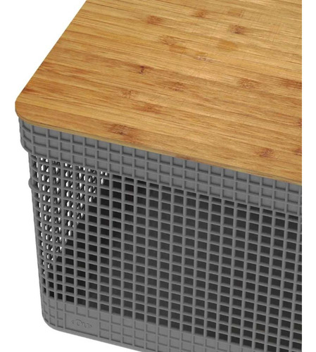 2x Cestos 20l Organizador Ou Grid Cinza Com Tampa De Bambu