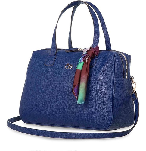 Cloe - Bolso Satchel Clásica Con Mascada Para Mujer Azul Marino Liso
