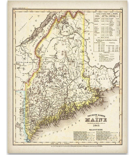 1845 Mapa De Maine Art Print - 11 X 14 Sin Marco Art Print -