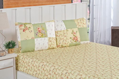 Roupa De Cama Casal Lençol  Padrão Lençol Casal 03 Peças Desenho Do Tecido Patchwork Verde