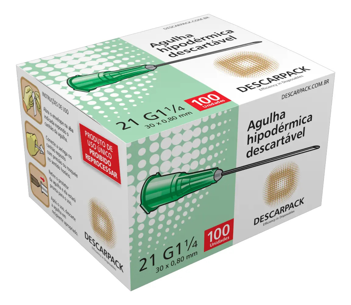 Agulha HiPodérmica 30 X 0,80mm Descarpack Com 100 Unidades