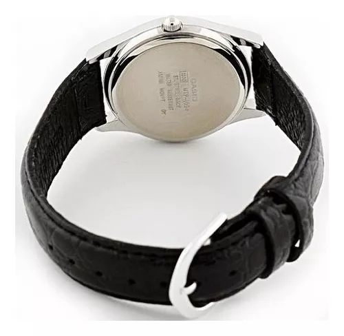 Reloj pulsera Casio Enticer MTP-1314 de cuerpo color plateado, analógico,  para hombre, fondo negro, con correa de acero inoxidable color plateado,  agujas color gris, blanco y rojo, dial blanco y gris, minutero/segundero