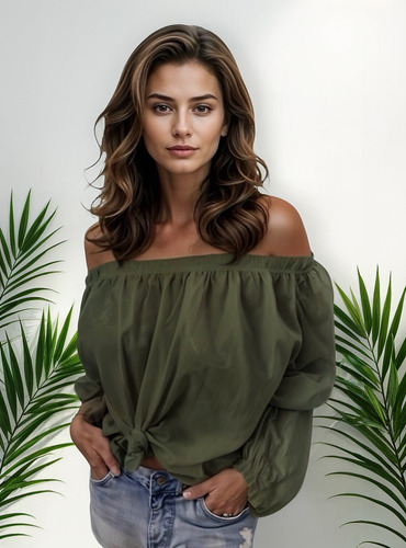 Blusa Ligera Hombros Descubiertos Efecto Drapeado #42-b
