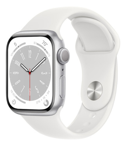 Apple Watch Serie 8 Gps 41mm M/l Caja Plata Sport Band White Color De La Caja Silver Color De La Malla White (blanco)