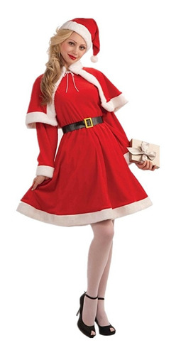 Disfraz De Dulce Señorita Santa, Vestido De Navidad Para Mujer Con Capa