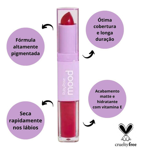 Lápiz labial Ruby Rose Mood con vitamina E Duo Cm12, 3,2 g