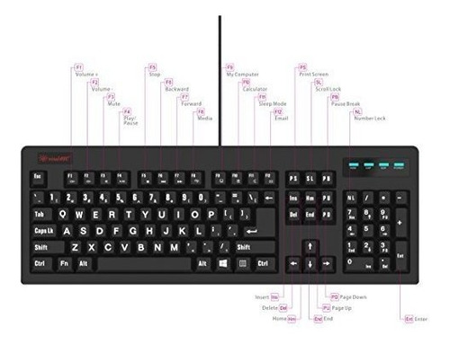 Teclado Usb 104 Teclas, Gran Tamaño, Resistente A Derrames,