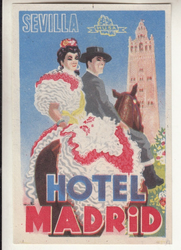 Antiguo Luggage Hotel Madrid Sevilla España Vintage Etiqueta