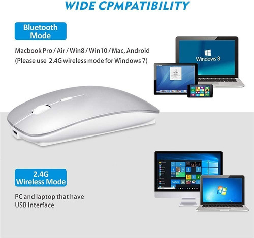 Imagen 5 de 8 de Mouse Óptico Inalámbrico Bluetooth 2.4ghz Con Dpi Ajustable