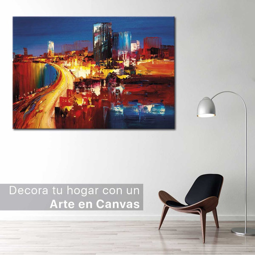 Cuadro Ciudad Futurista Colores Abstracto Canvas 90x60