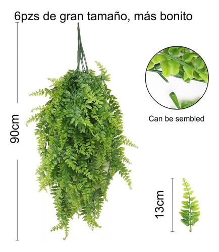 Helecho Artificial Planta , 6 Piezas Largo Colgantes Ferns