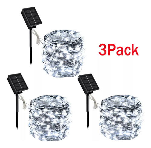 Paquete De 3 Luces Solares, 20 M, 200 Ledes, Alambre De Cobr