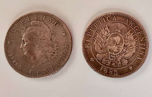 Moneda Argentina 2 Centavos Patacon Año 1885 Cobre