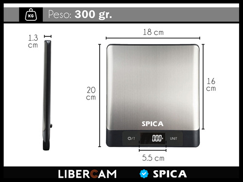 Balanza De Cocina Digital Spica Lbal-40 De 1gr Hasta 5kilos Negro 5 Kg