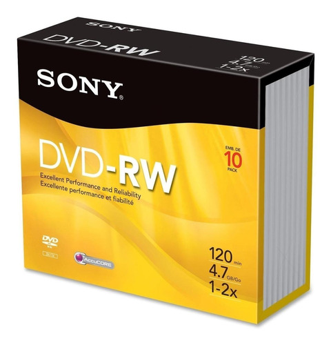 Disco virgem DVD-RW Sony de 2x por 10 unidades