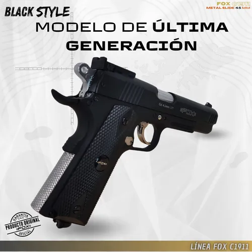 Pistola Fox Metal Slide Combat Colt 1911 Balines Funda 3c.