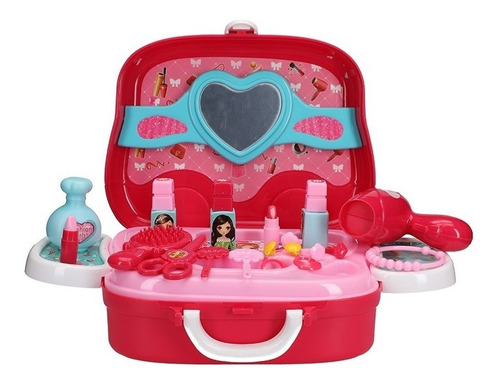 Kit Maleta Beleza Maquiagem Brinquedo Salão Rosa Carrinho