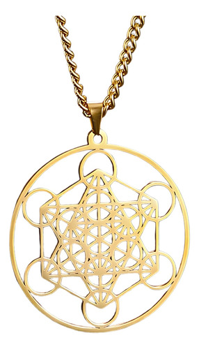 Collar Cubo Metatron Plateado Acero Inoxidable Hombre Mujer