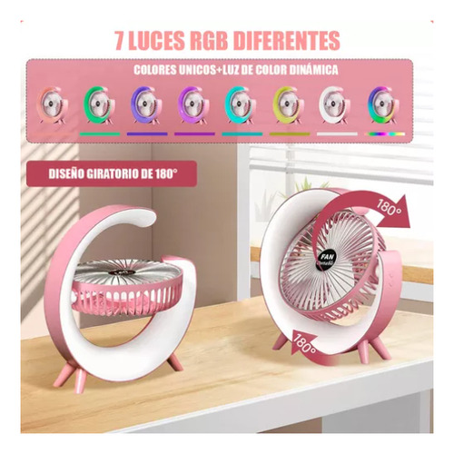 Mini Ventilador De Escritorio Con Led Recargable Portatil