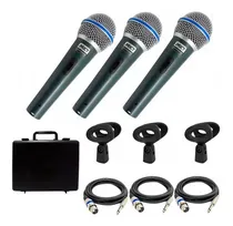 Comprar Kit De 3 Microfones Dinâmico Mxt Btm-58a + Maleta + Cabos Cor Preto
