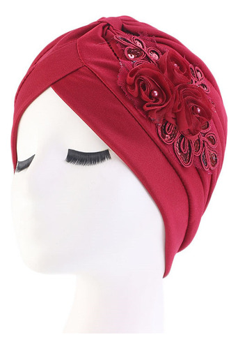 Gorro Doblado Con Forma De Turbante Con Lentejuelas Y Flores