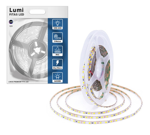 Luminario Fita Super Led 2835 3m 120 Smd/m 12v Ip20 Alto De Brilho Branco Quente Lumi 1ª Linha