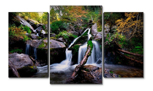 Cuadro Decorativo Moderno Bosque Cascadas Jd-0454 G Tríptico 100x60 Cm Sin Marco