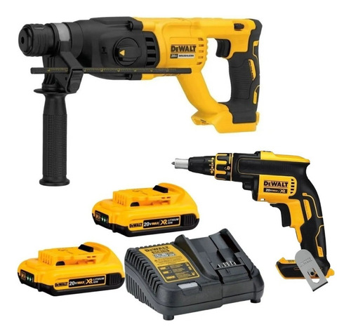 Parafusadeira Dcf620 + Martelete Dch133 20v 2 Bat 2ah Dewalt Cor Amarelo/preto