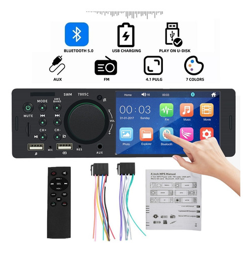 Rádio De Carro Mp5 1 Din Com 4,1'' Ecrã Tátil E Fm/aux/usb