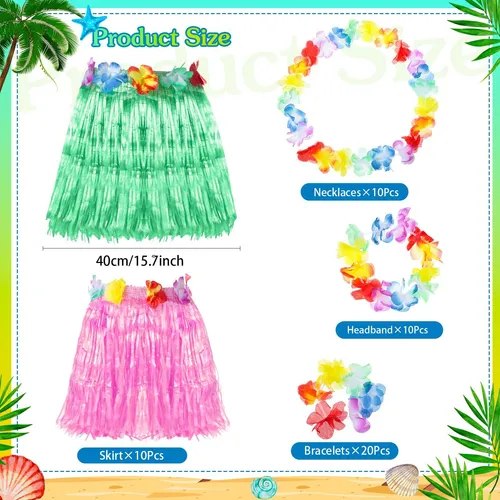 Civaner Juego De 50 Faldas Hawaianas Luau Hula Con Disfraz