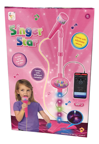 Micrófono Infantil Rosa Para Nena Con Pie Karaoke Y Plug Mp3