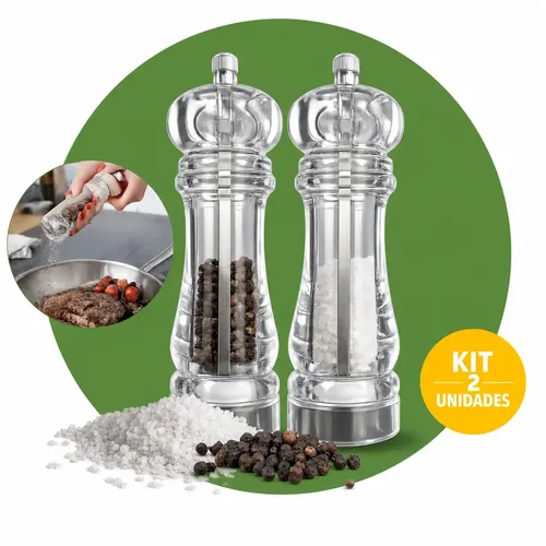 Kit 2 Moedores De Pimenta E Sal Grosso 17cm Acrilico Ajuste Fino E Grosso Moagem Manual Precisa Mecanismo Cerâmica Aço Inox Cozinha Churrasco Boa Dica - R$ 64,9