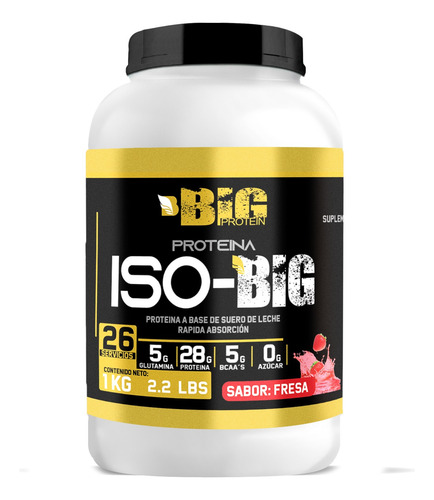 Proteína Whey Hidrolizada Isolate Big Protein 1kg 26 Servs Fresa