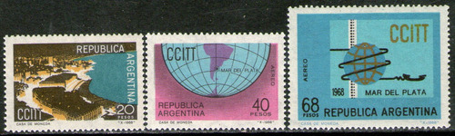 Imagen 1 de 1 de Argentina Serie X 3 Sellos Mint Iv Asamblea Ccitt Comisión Consultativa Internacional Del Telégrafo Y Teléfono Año 1968 