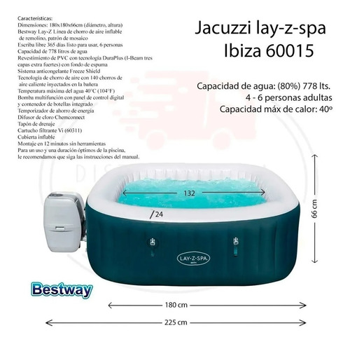 Imagen 5 de 9 de Lay-z Spa Ibiza Jacuzzi Hidromasaje Bestway 60015 4-6 Pers.