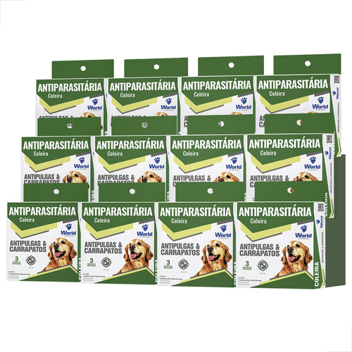 Kit 12 Un Coleira Antipulgas Carrapatos World Dugs 17 Grs