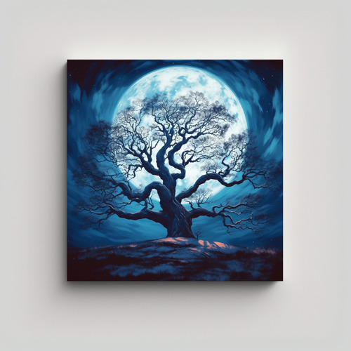 20x20cm Cuadro Decorativo Luna Y Árbol Estilo Neo-noir Amar