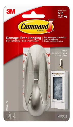 Command - Gancho De Diseño Grande Niquel Cepillado 1 Gan