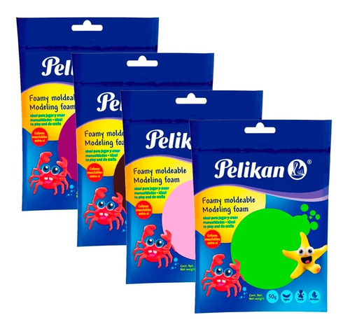 Goma Eva Moldeable Pelikan 50grs Pack 4 Unidades Colores