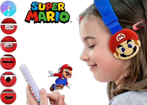 Audífonos De Diadema Mario Bros Con Bluetooth Hongo Nintendo