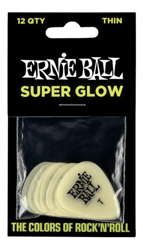 Palheta Super Glow Brilha No Escuro Fina 12 Un Ernie Ball Tamanho Fino