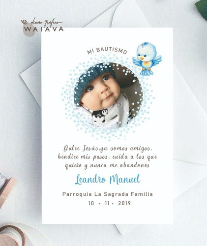 Imagen 8 de 10 de Estampitas Bautismo Tarjetas Estampas Con Foto Nenes X 3u