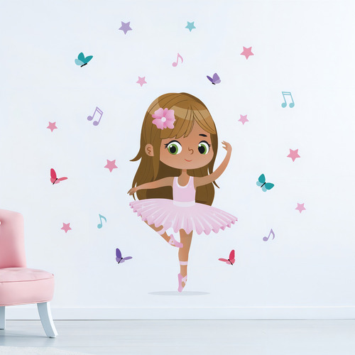 Adhesivo de pared para habitación de niña con diseño de bailarina, color marrón claro