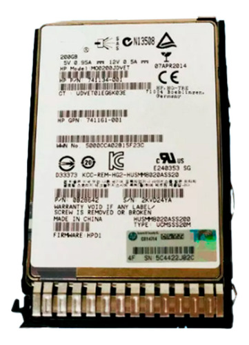 Disco Solido Ssd 200gb Hpe Sas Servidor2.5 12g Sff Hot Plug