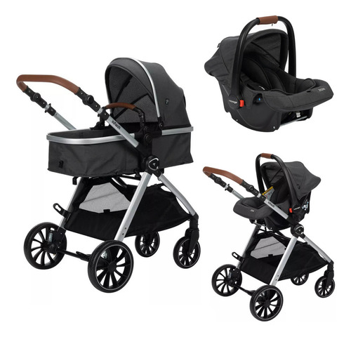 Carrinho 3 Em 1 Travel System Romanzo Duo 0 A 15kg - Infanti Preto Preto